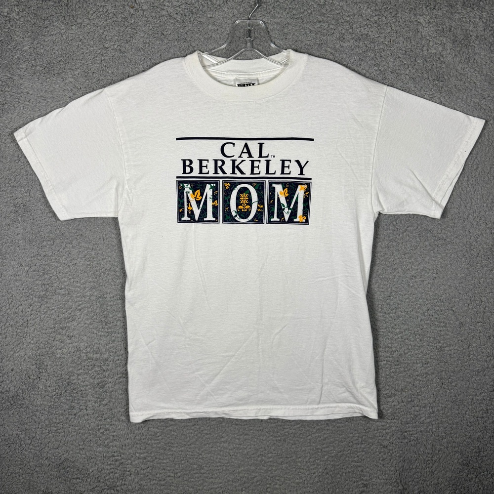 Vintage Tultex Cal Berkeley Mom T-Shirt White Cotton Graphic Tee Medium 90s Y2K